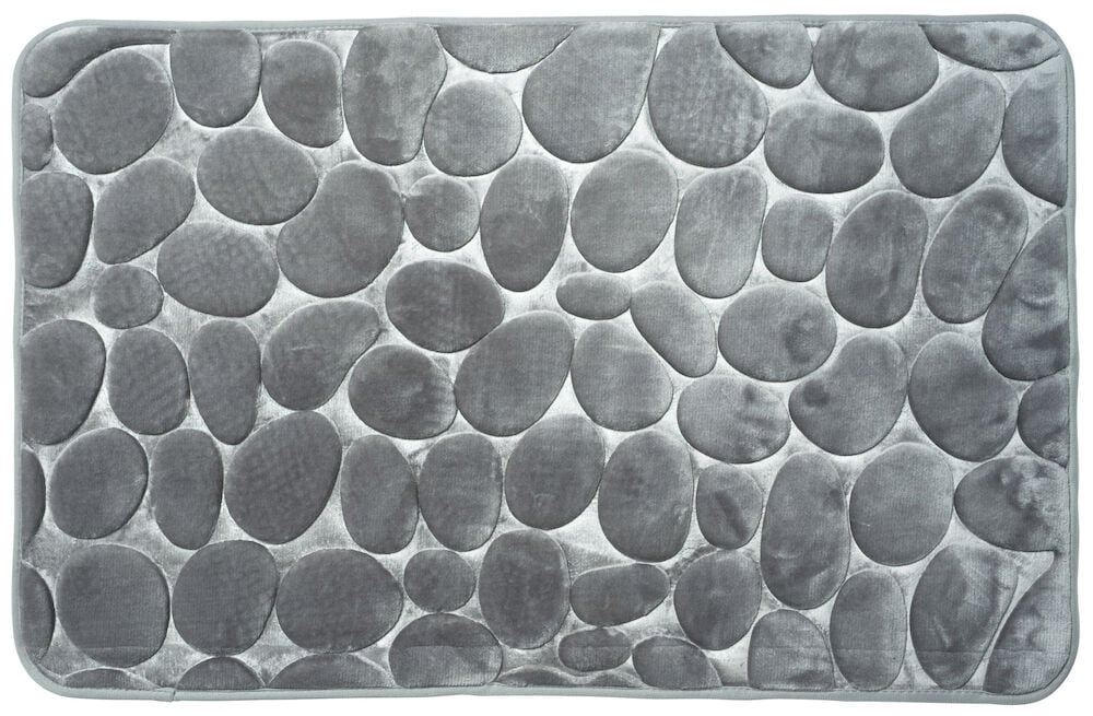 Tummanharmaa kylpyhuonematto kivikuviolla.