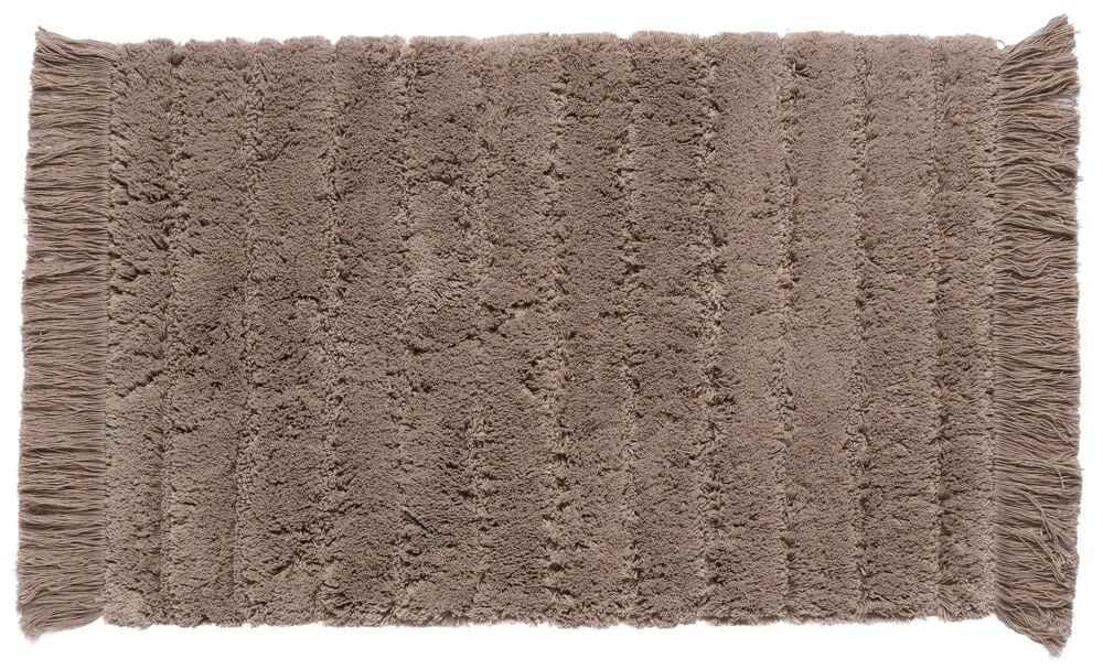 Maulwurf Polyester/Baumwolle Badematte mit zotteliger gerippter Textur und Fransenenden.