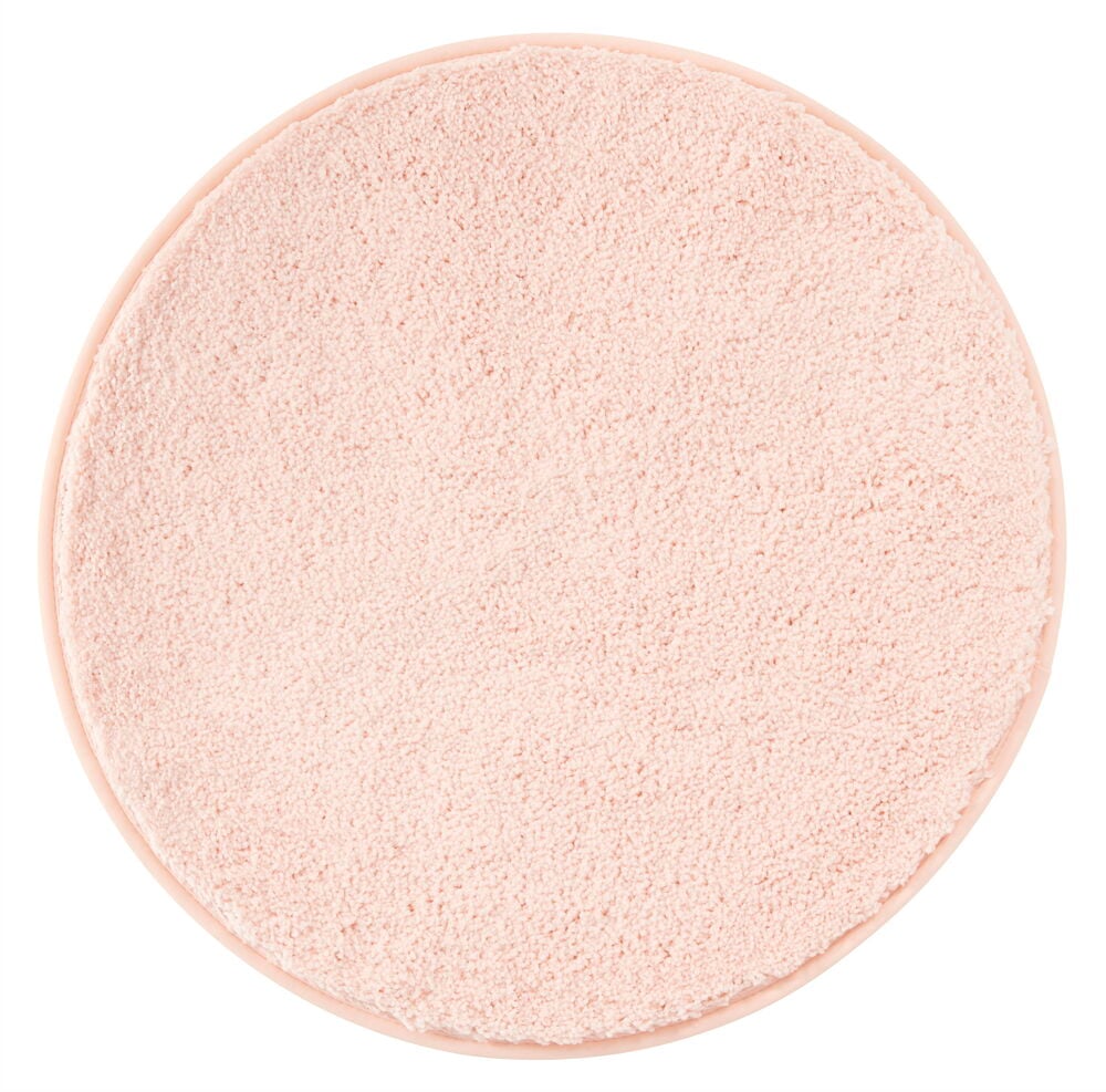 Rund ljusrosa badrumsmatta i mjuk polyester.