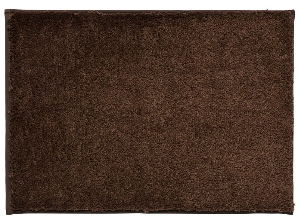 Badematte Majken 50x70 cm Mørk brun Polyester med lodden tekstur, sett ovenfra.