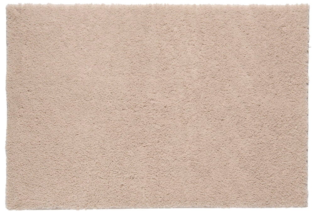 Beige rektangulær polyester badematte Silky 60x90 cm med myk lugg.