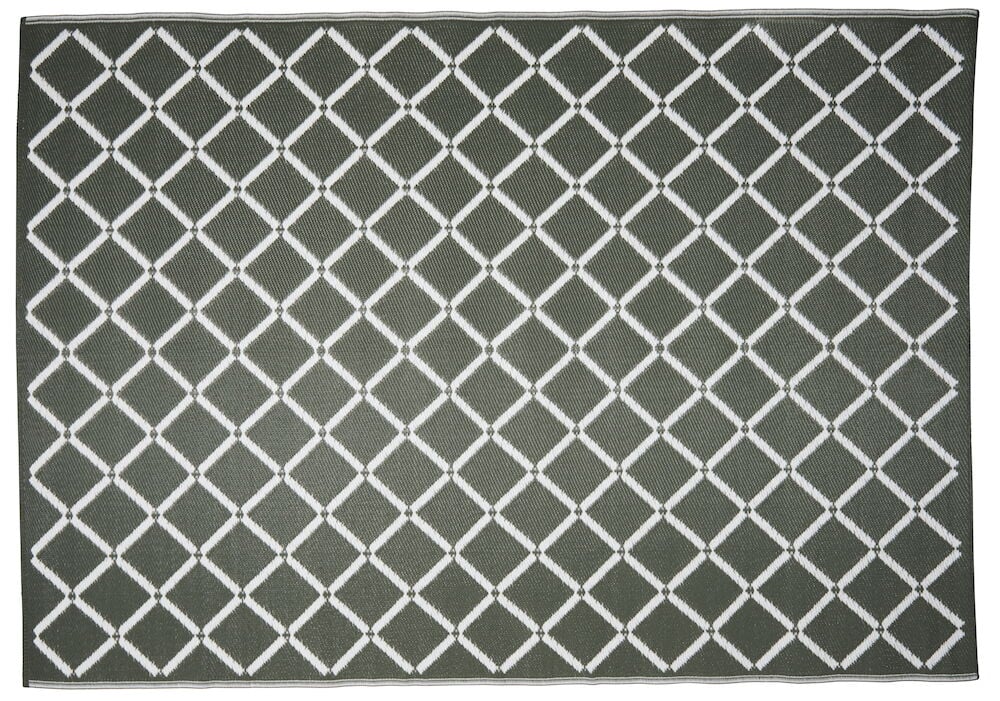 Grön polypropenmatta med vitt diamantmönster.