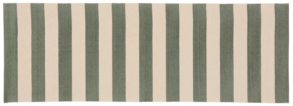Randig matta i grönt och beige bomull.
