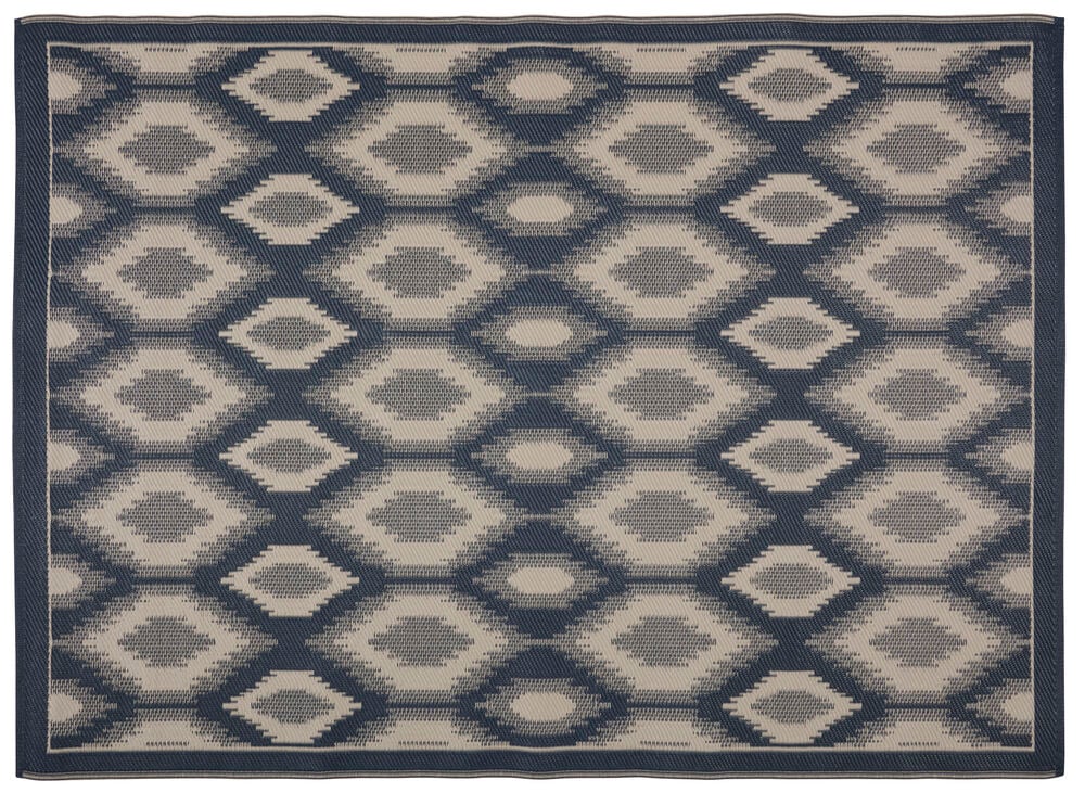 En blå och beige Bastmatta Inka med ett geometriskt diamantmönster.