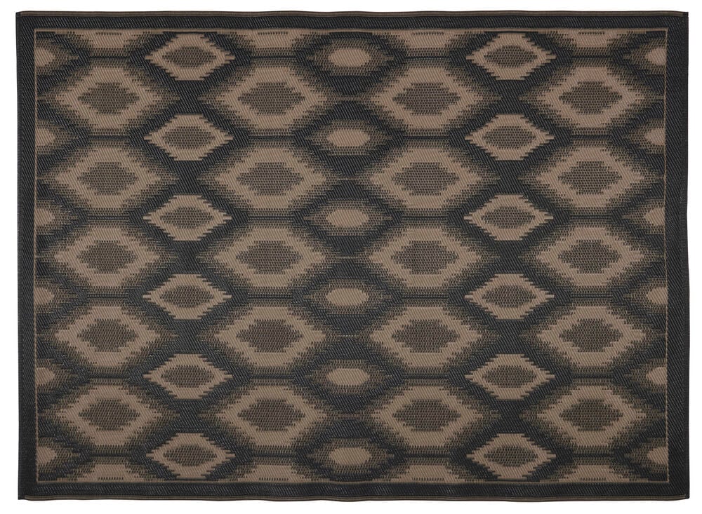 Ruskea polypropeeni Matto Inka tummanharmaalla timanttikuviolla ja tummalla reunuksella.
