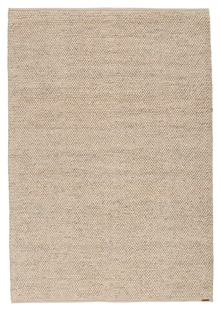 Suorakulmainen Elsaform Annie matto, luonnonvärinen villasekoitus, 160x230 cm, pallomaisella pinnalla.