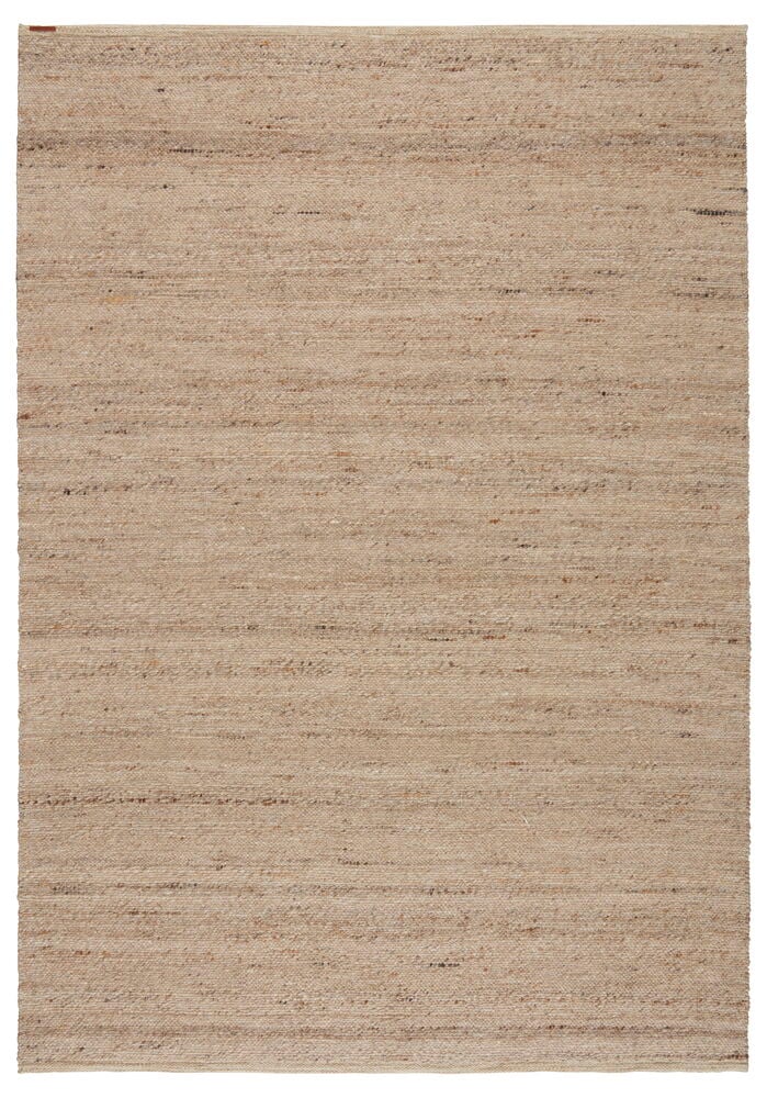 Beige Elsaform Asta ullblandningsmatta (65% ull, 26% polyester) med horisontell vävd textur.