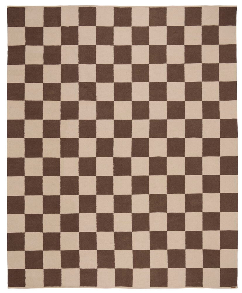 Ullmatta Elsaform Rutan 290x350 cm Brun Ull med ett brunt och beige rutmönster.