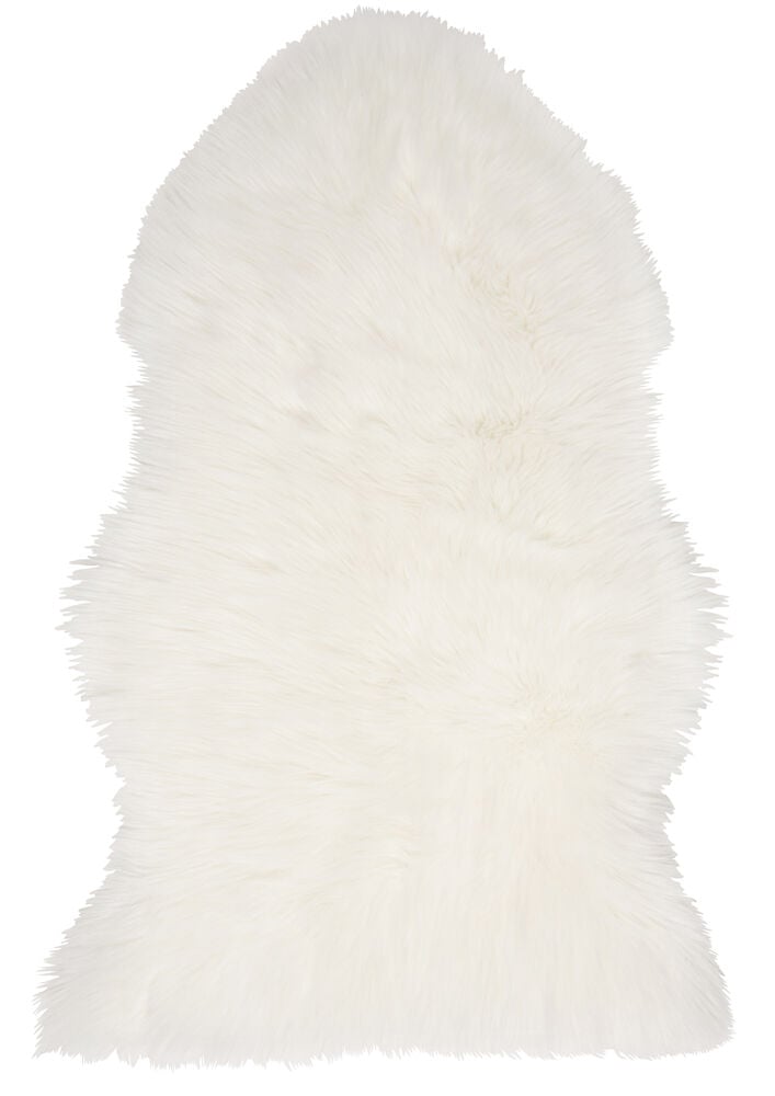 Vit konstfäll med lång lugg för inomhusbruk.