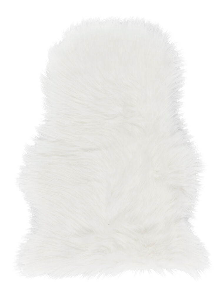 Hvit kunstpels med lang lugg rektangulær form.