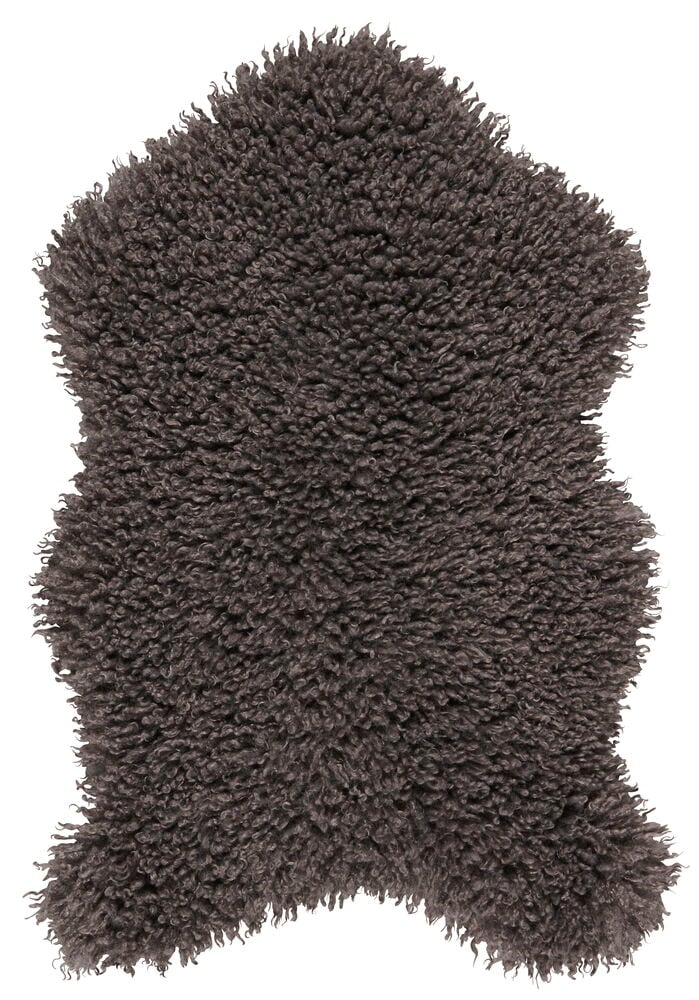 Grå långhårig polyesterfäll i fårskinnsimitation.