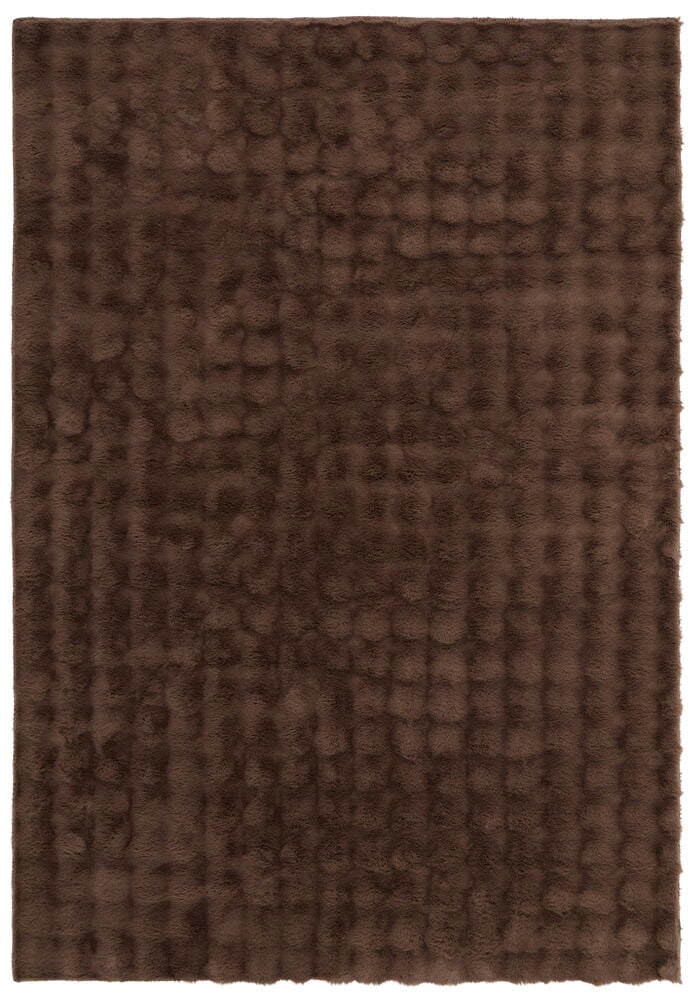 Brun rektangulär Matta Konstpäls Paula i polyester med texturerad, mjuk yta och upphöjd mönsterdesign.