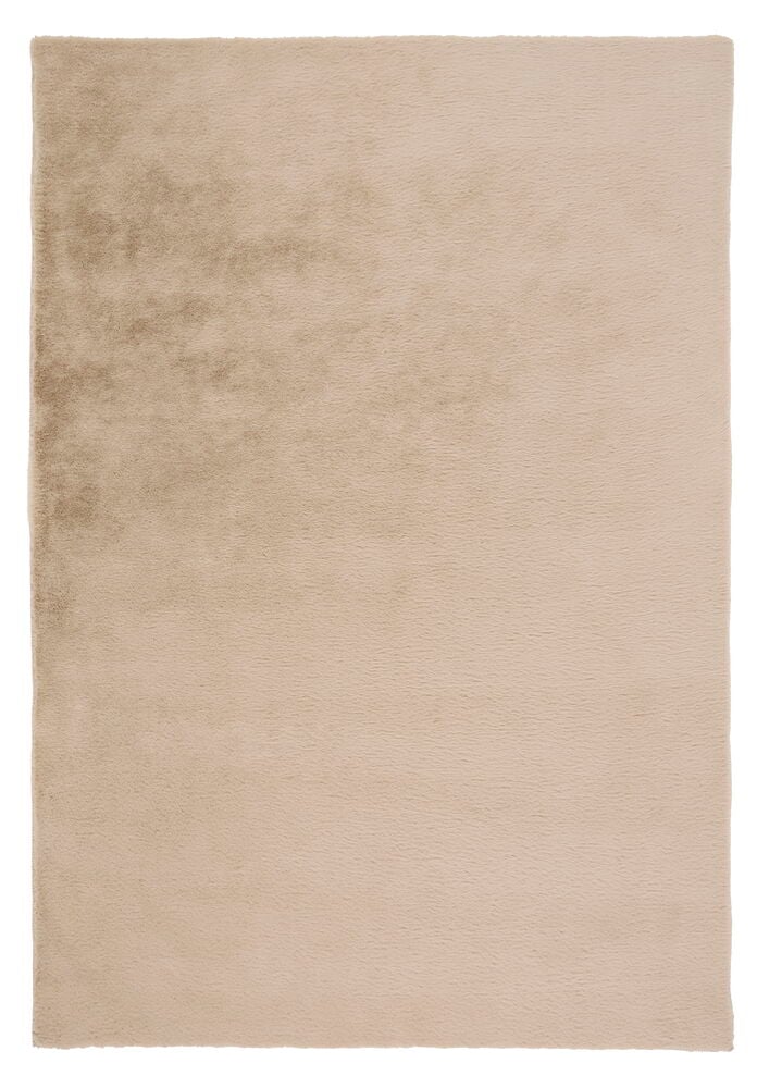 Beige rektangulært fuskepelsteppe, Tara 200x290 cm, av polyester.