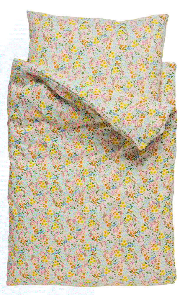 Bettwäsche-Set Micro 135x200 cm Polyester Ines, mit buntem Blumenmuster auf hellem Hintergrund.