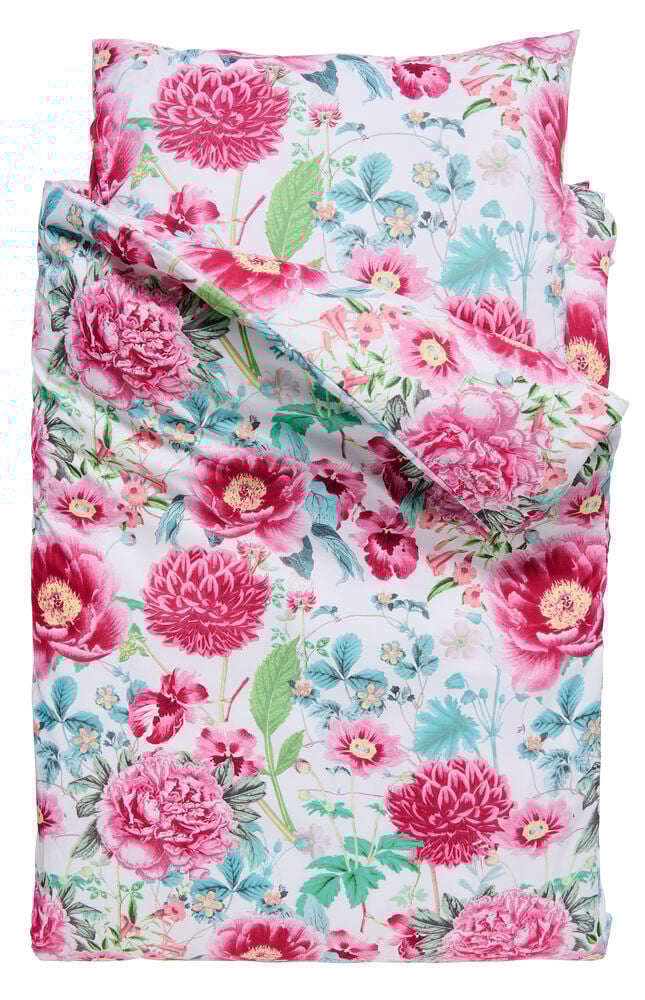 Bettwäsche-Set Micro 135x200 cm Felicia pink Polyester mit lebhaftem rosa Blumenmuster auf weißem Grund.