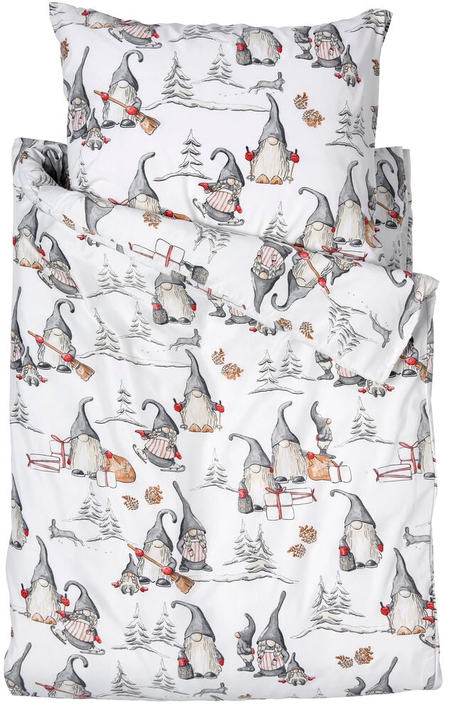 Bettwäsche-Set Micro 135x200 cm Elf Polyester mit weißem Muster von Elfen und Winterszenen.