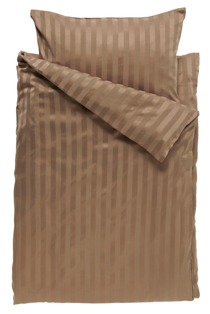 Påslakanset Satin Ljusbrun Polyester med randigt påslakan och matchande örngott.