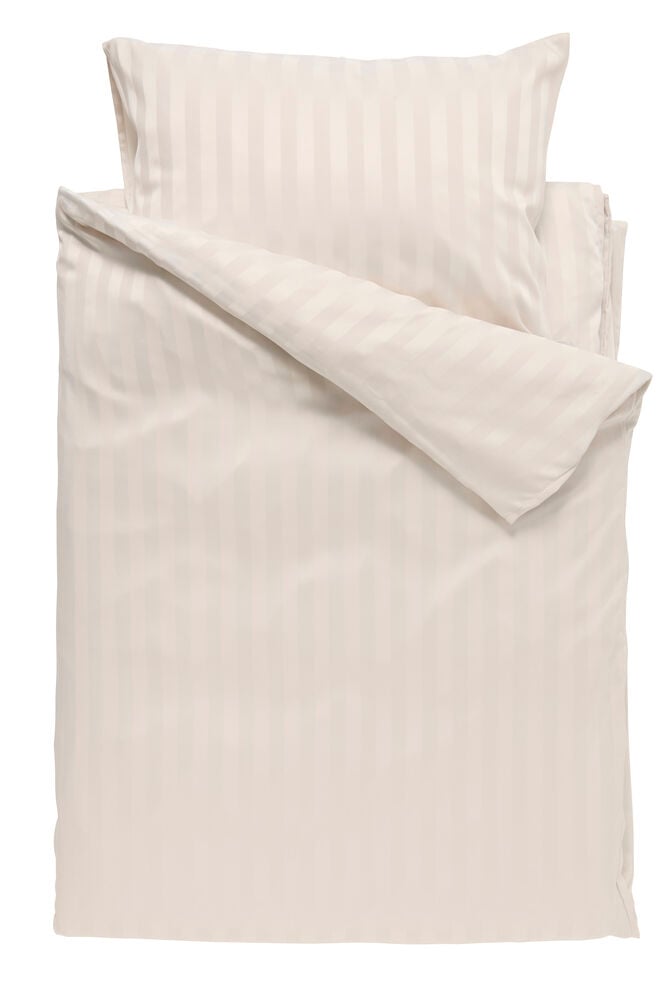 Påslakanset Satin Sand Polyester, med ett randigt påslakan och ett matchande örngott.