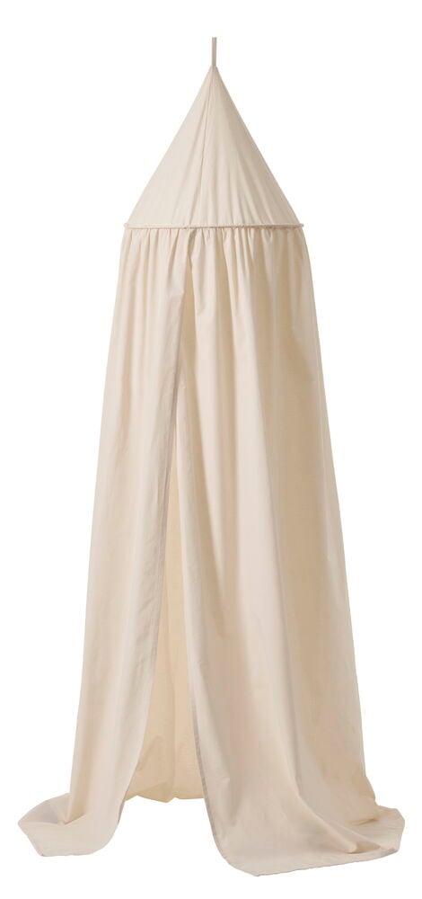 Beige sängykatos kankaasta, jossa on terävä kärki.