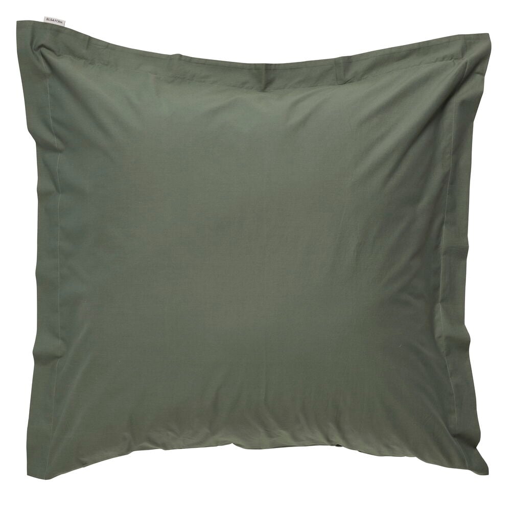 Ein grüner Elsaform 80x80 cm Kopfkissenbezug ist mittig abgebildet, mit weichem Stoff und dezenten Falten.