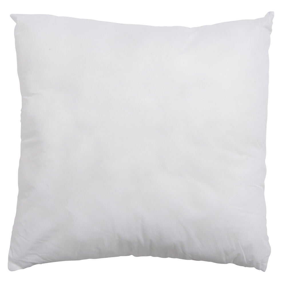 Valkoinen neliönmuotoinen sisätyyny, polyesteriä, 50x50 cm.