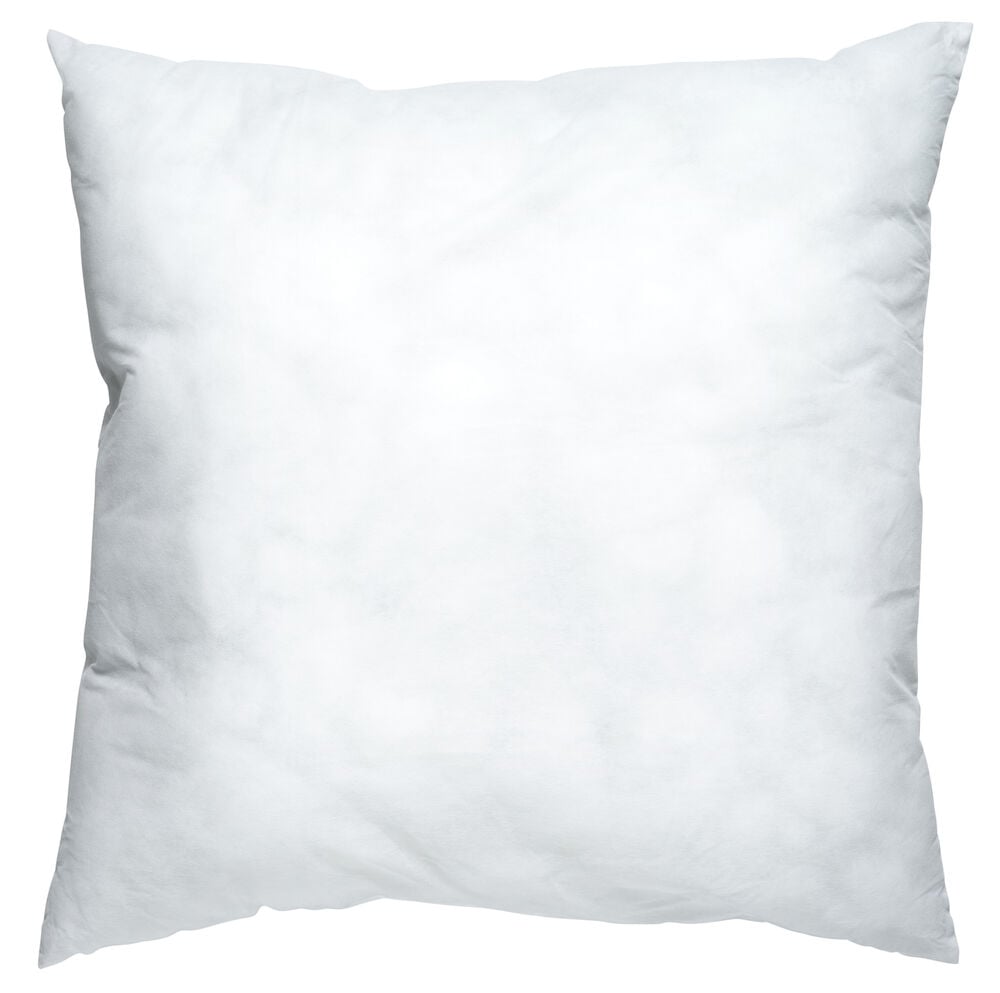 Valkoinen neliönmuotoinen polyesteritäytteinen sisätyyny ilman päällistä.