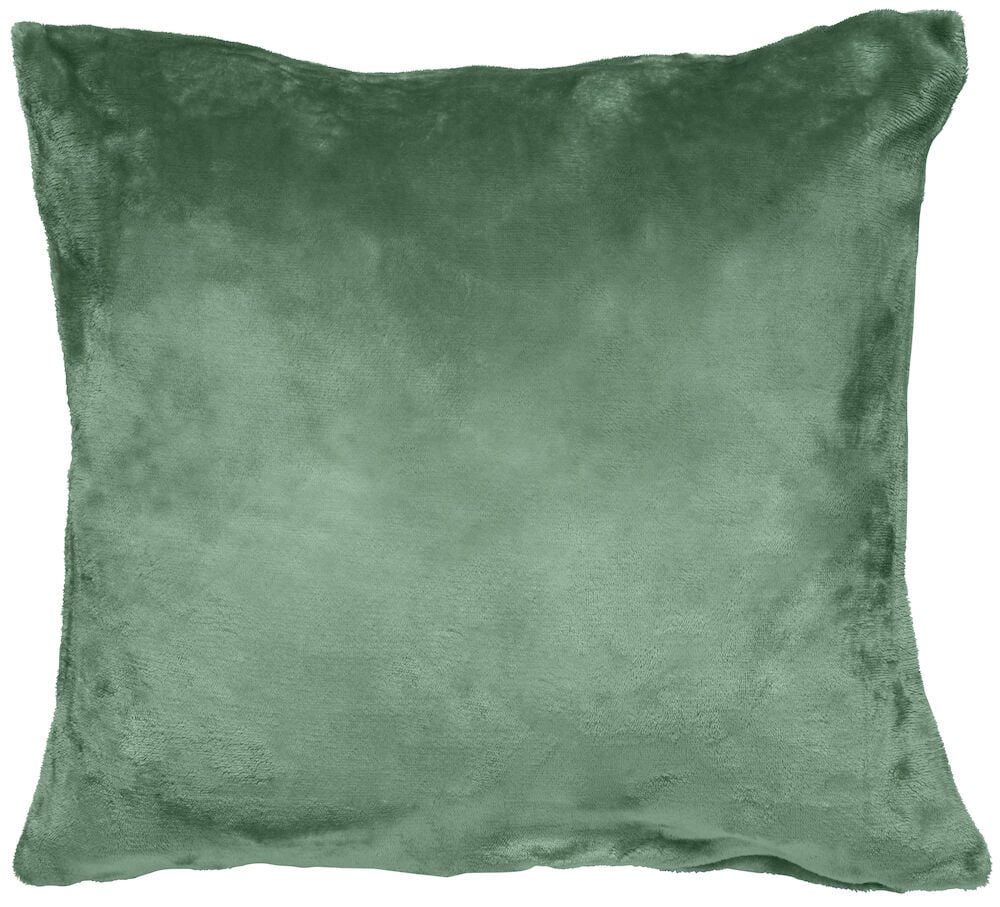 Grüner Kissenbezug in weicher Polyesterstruktur.