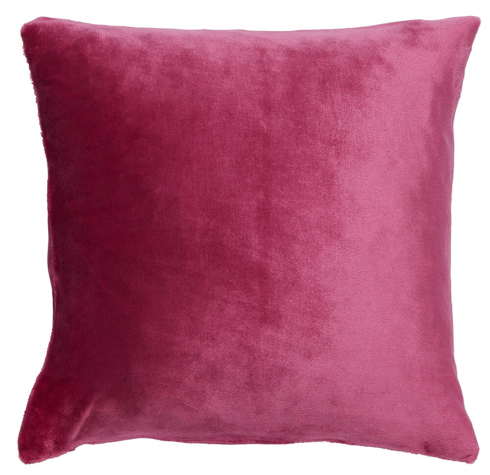 Quadratischer Kissenbezug aus polyestergewebe in der Farbe Zyklamen.