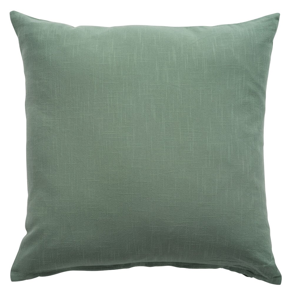 Grönt kuddfodral i bomull fyrkantig form.