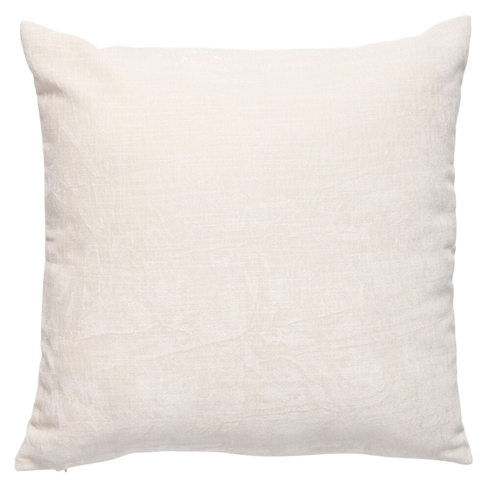 Beige kvadratiskt kuddfodral i polyester på vit bakgrund.