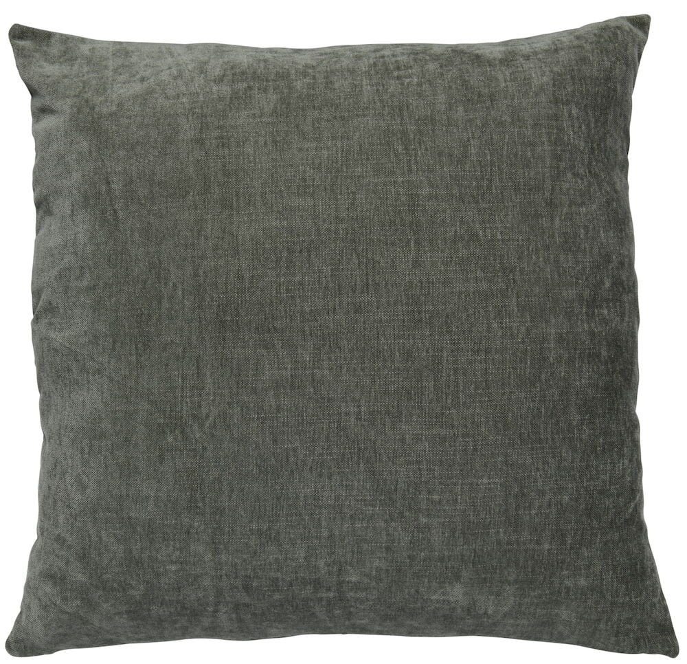 Tummanvihreä samettinen tyynynpäällinen, neliön muotoinen.