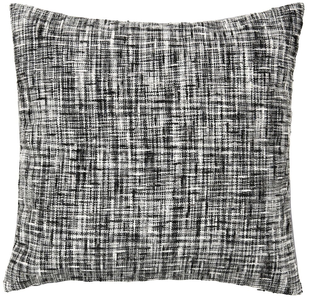 Mørkegrått putetrekk med melert chenillestoff.