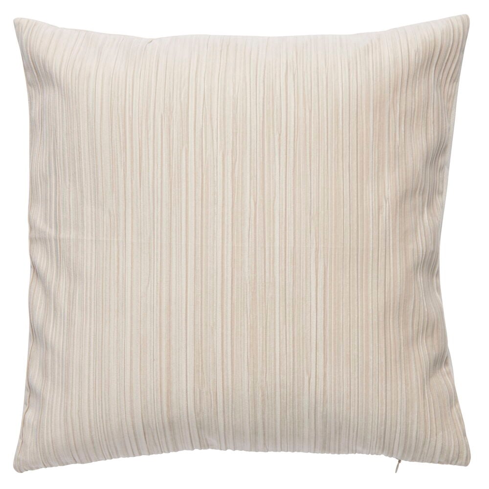 Beiges Kissenbezug aus Polyestersamt mit gefalteter Struktur.