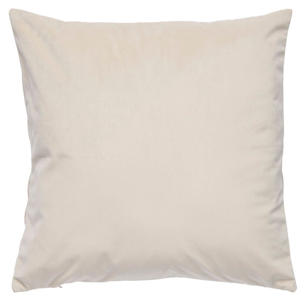 Beige Kissenbezug aus weichem Polyester-Samtstoff.