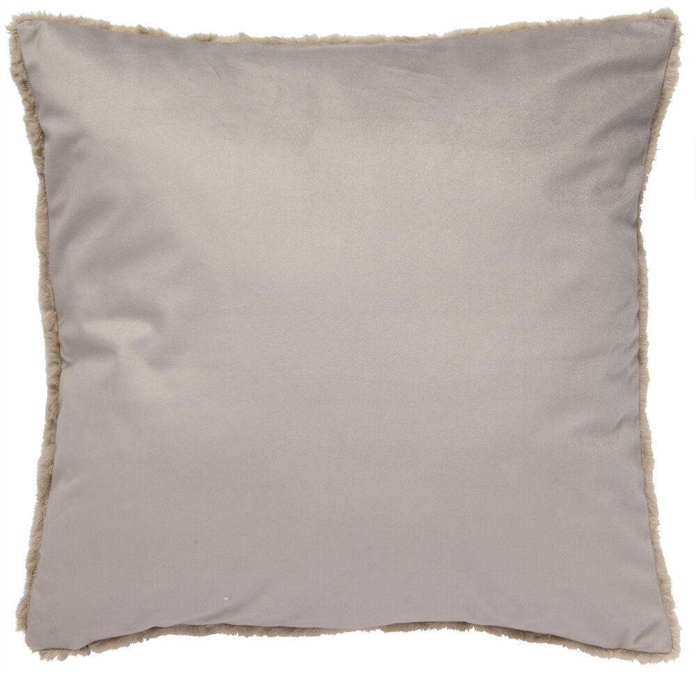 Kissenbezug aus beigem Samt mit flauschigen Kanten.