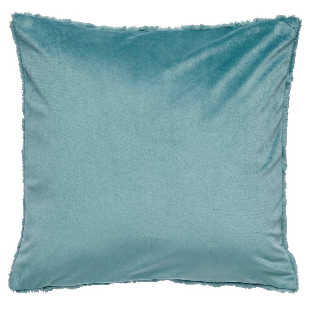 Blau-grüner Kissenbezug aus Polyester mit weicher Oberfläche.
