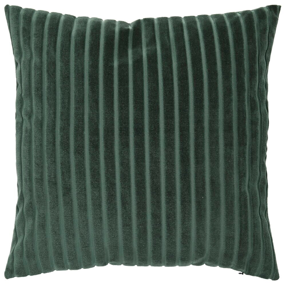 Mørkegrønt putetrekk i stripet fløyelstekstur.