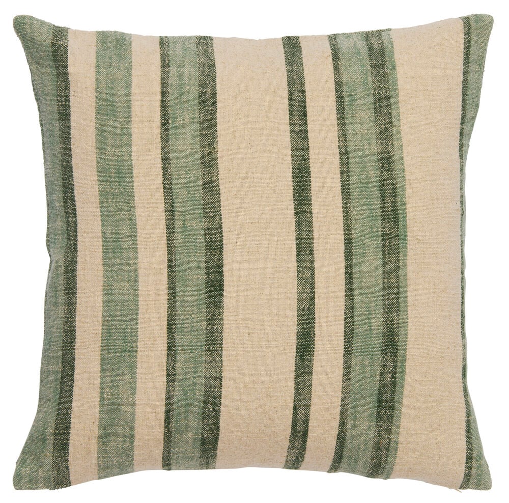 Putevar med grønne striper på beige stoff.