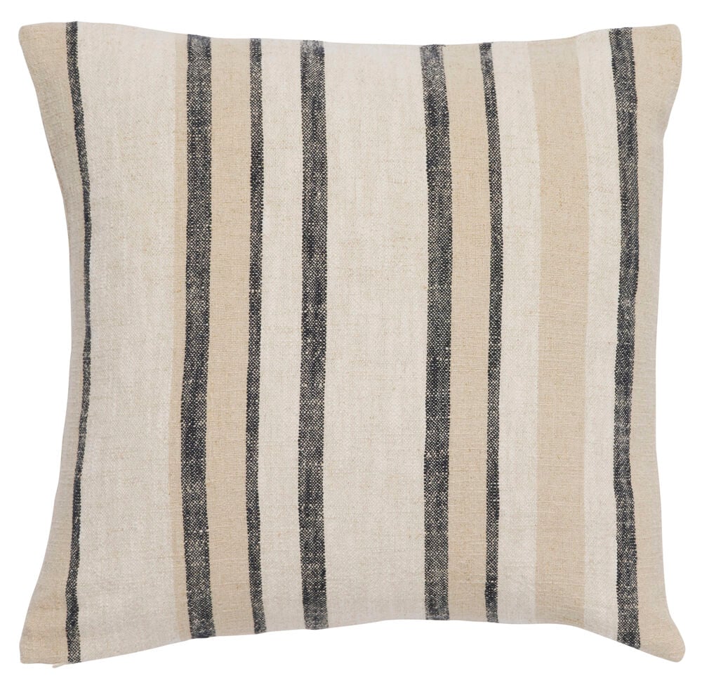 Randig putetrekk i naturfarget lin og bomull.