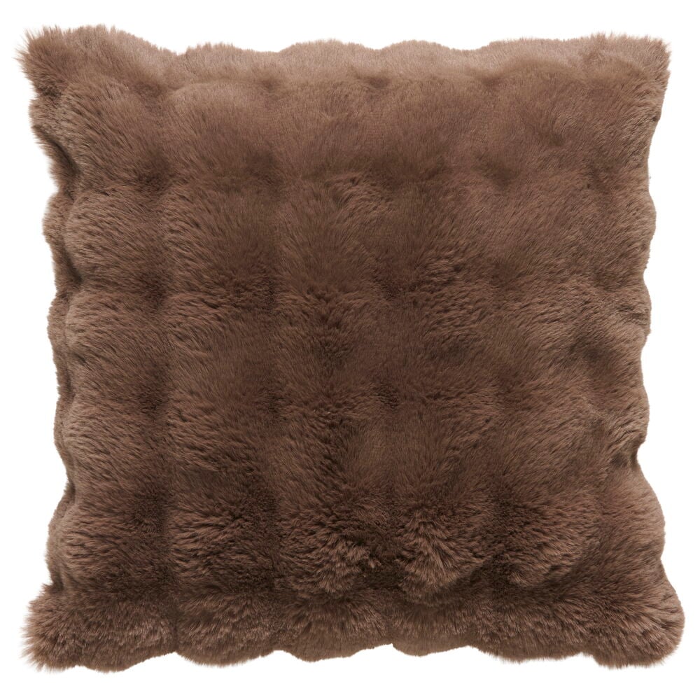 Lysebrunt fluffy putetrekk av polyester, firkantet.