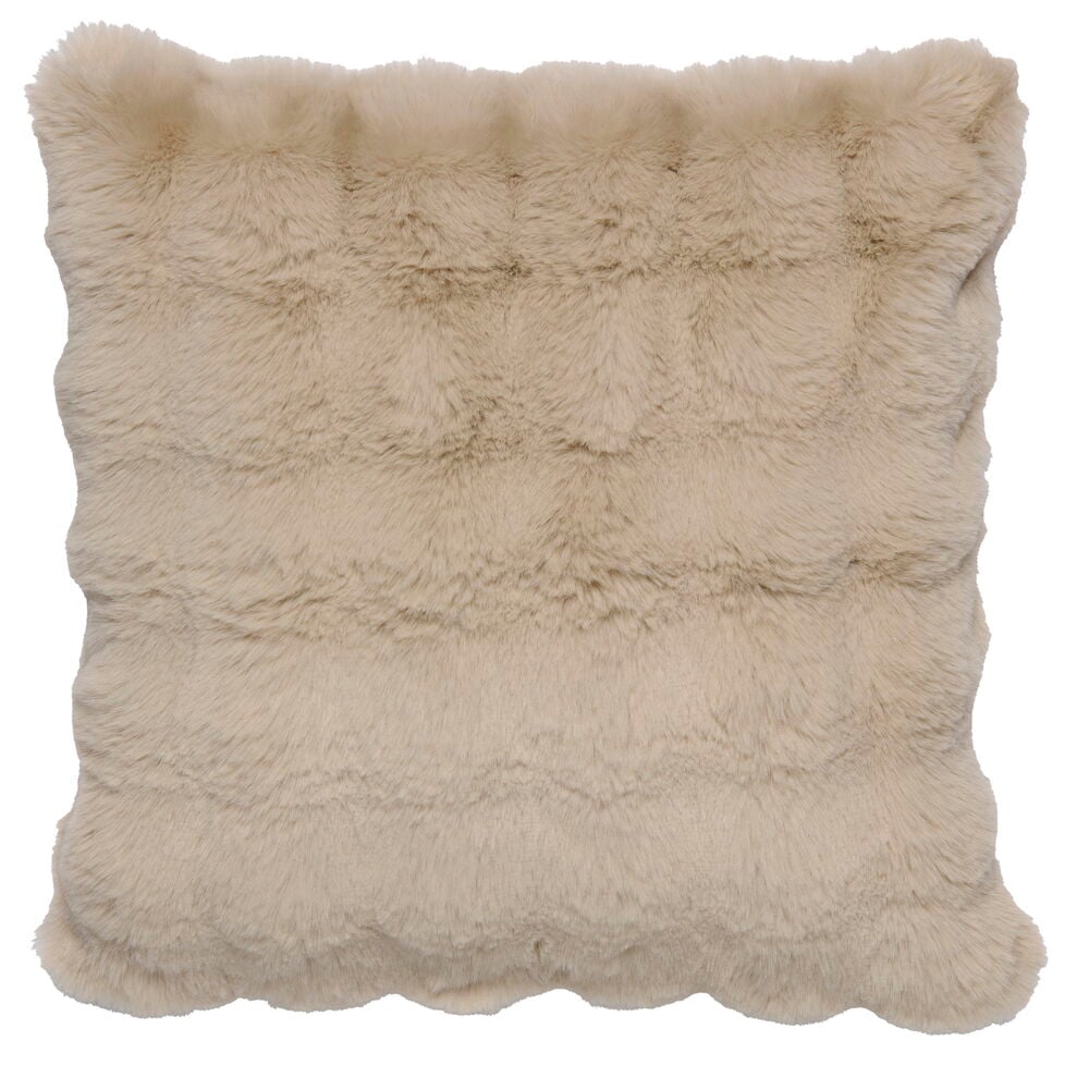 Ljusbeige fluffigt kuddfodral i polyester, 50x50 cm, med horisontell textur.