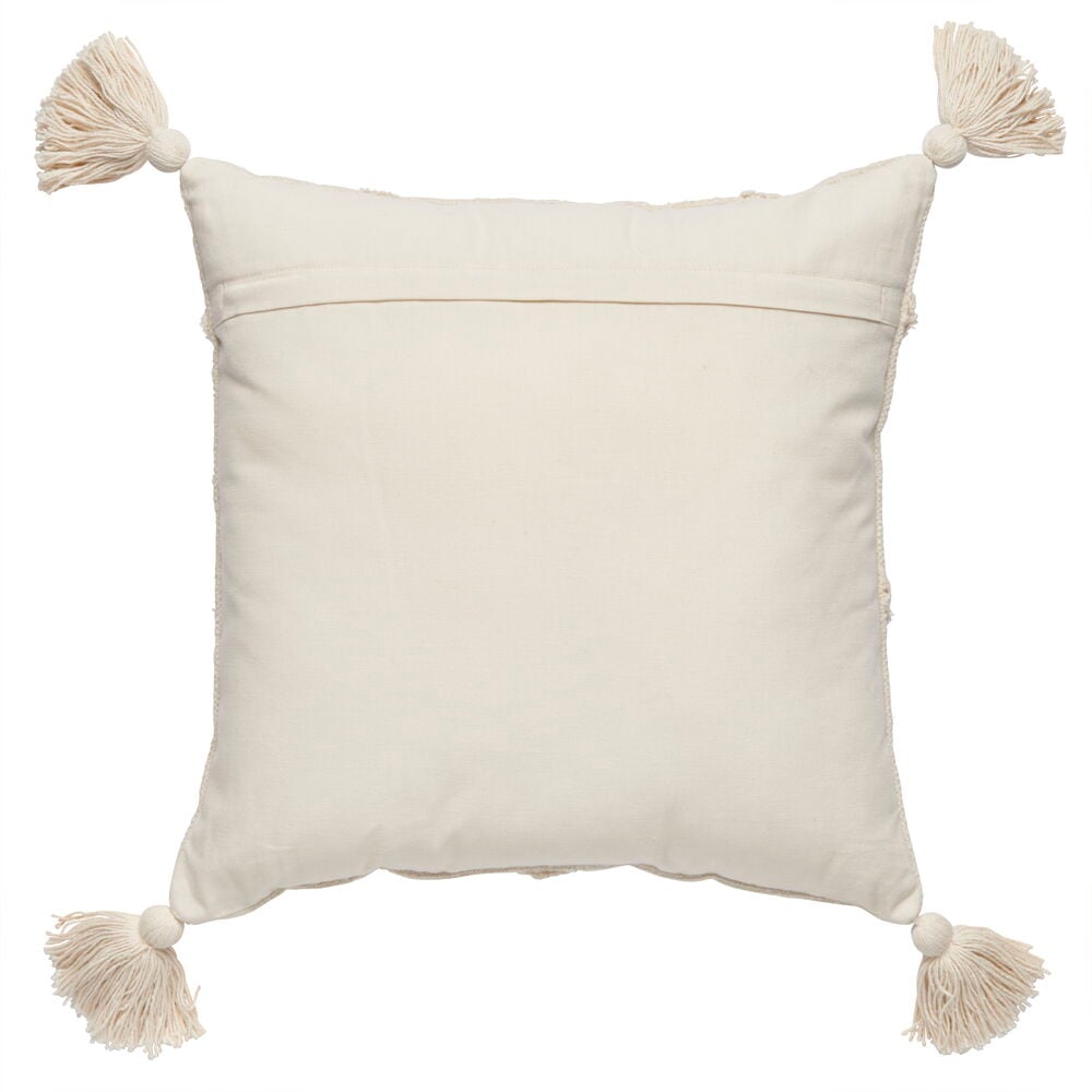 Offwhite kudde med tofsar i bomull fyrkantig form.