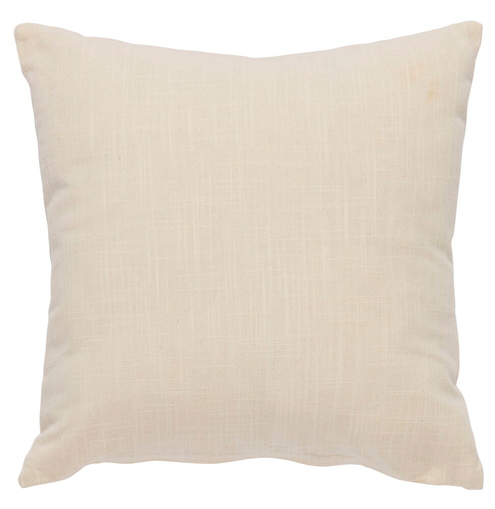 Quadratisches naturfarbenes Kissen aus Baumwollstoff.