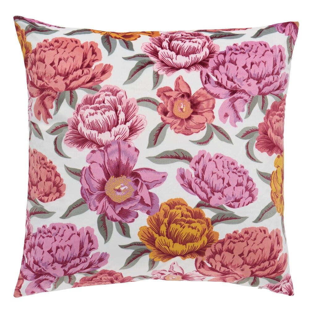 Putetrekk Noomi Polyester, hvitt med flerfarget blomstermønster i rosa, lilla, korall og gule blomster.