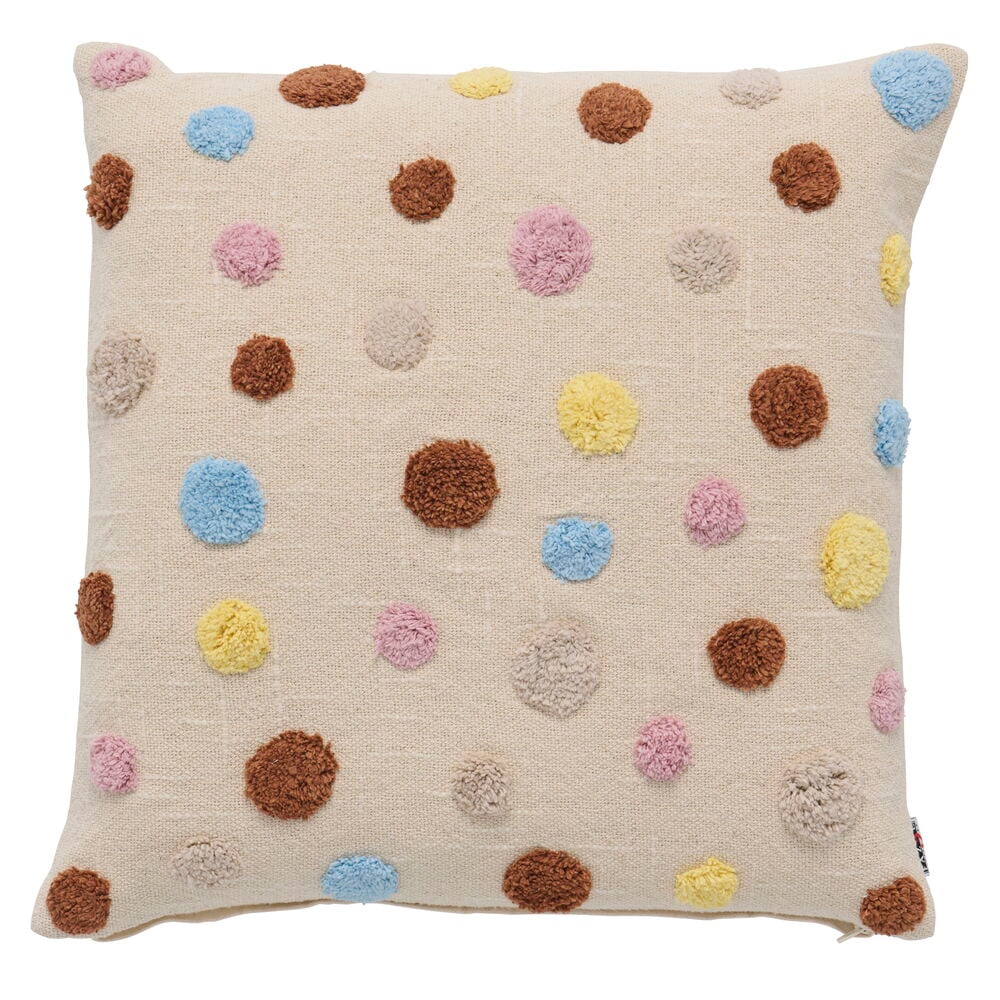 Putetrekk Elsaform Flerfarget Bomull 50x50 cm med beige bunn og fargerike tuftede prikker.