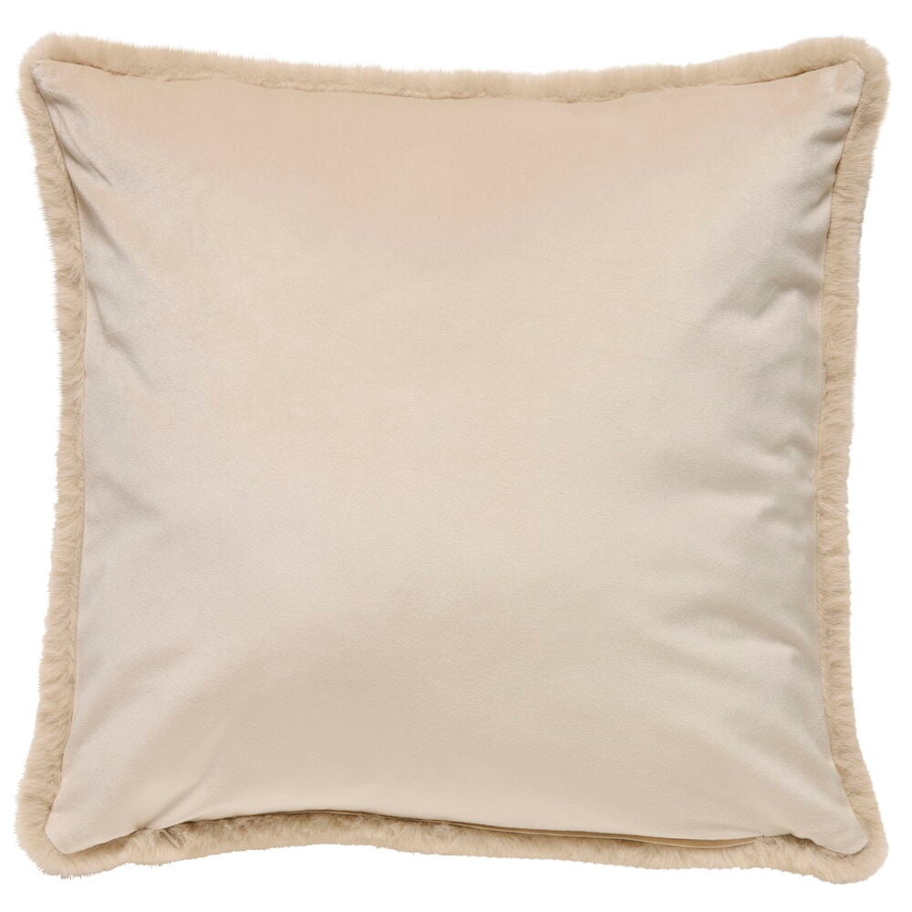 Lys beige polyester putetrekk Moa med fuskepelskant, passer innerpute 50x50 cm.