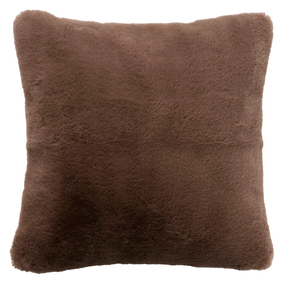 Et lys brunt putetrekk Moa i fuskepels av polyester, passer innerpute 50x50 cm.