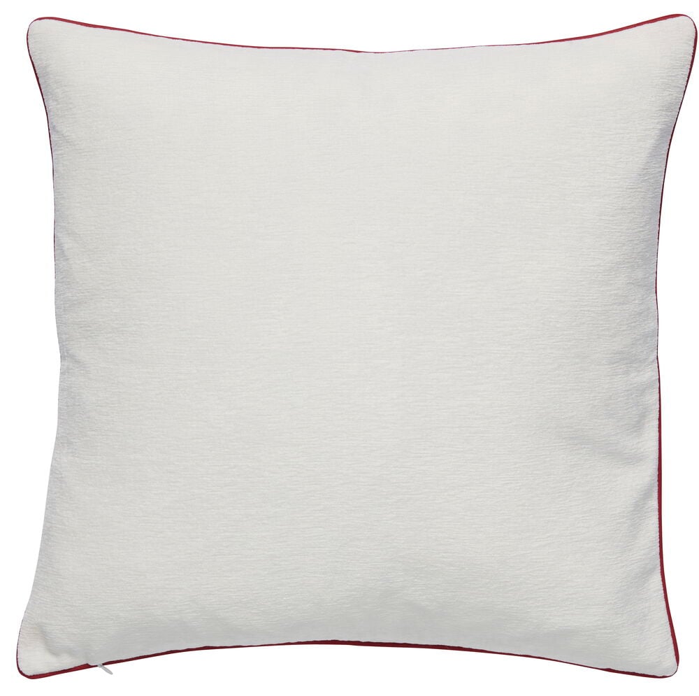Firkantet off-white Polyester pute passer innerpute 50x50 cm med rød passpoal og strukturert stoff.