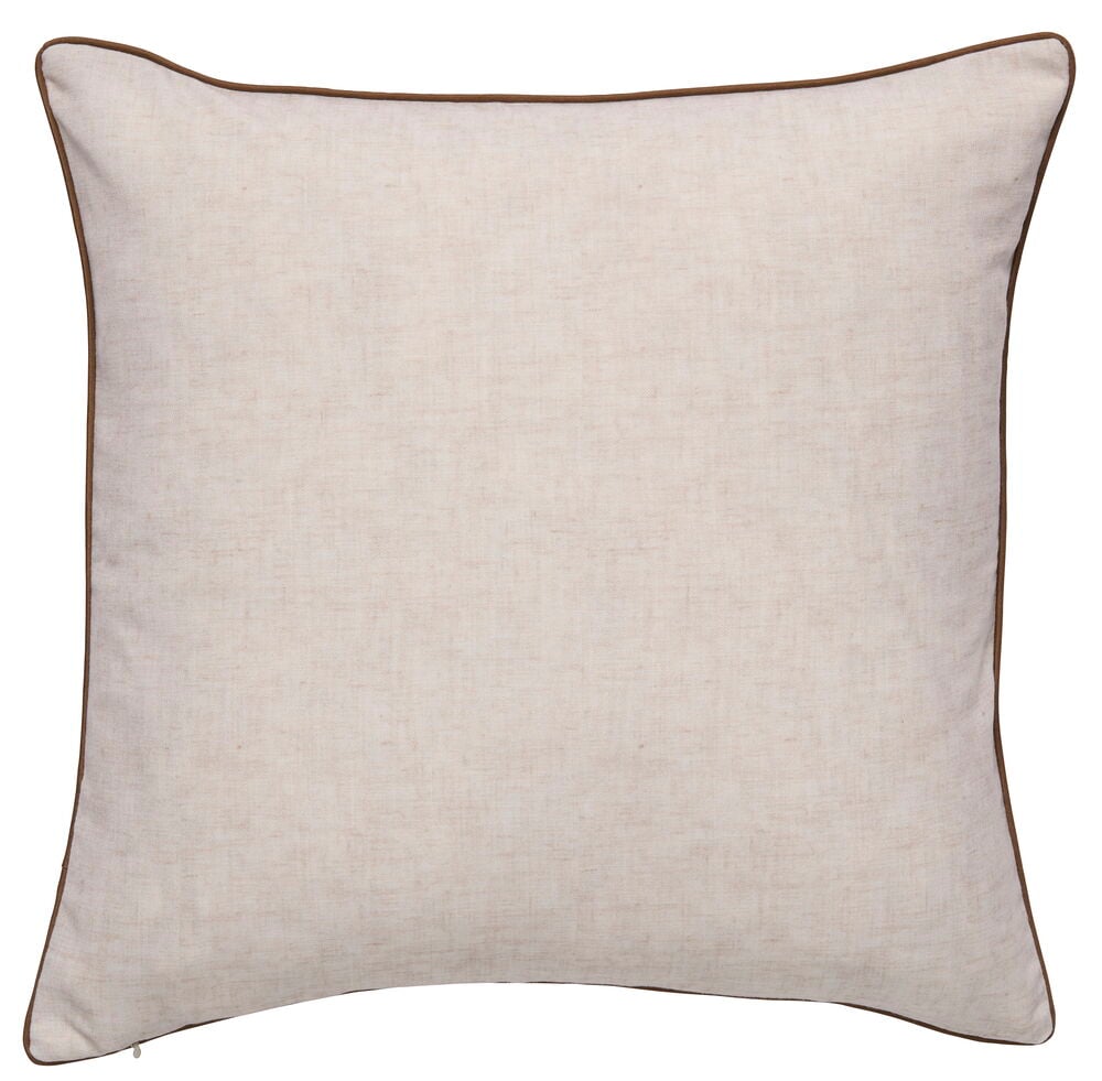 Natur Polyester Passer innerpute 50x50 cm, et lys beige firkantet putetrekk med brun passpoal og glidelås.