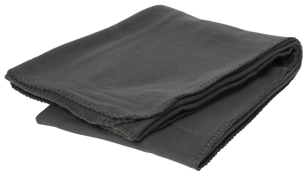 Eine gewichtige granitgraue Fleecedecke mit gefassten Kanten.